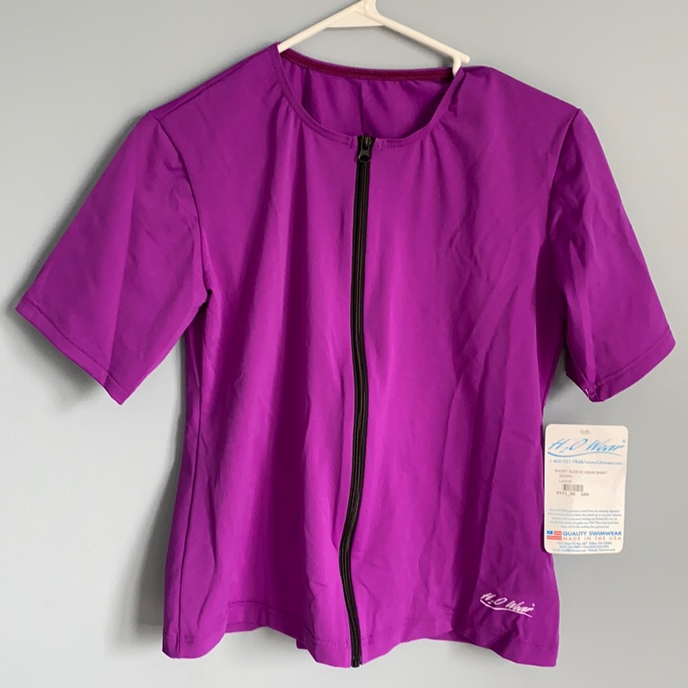 H2O Wear Short Sleeve Zip Front Aqua Shirt Large